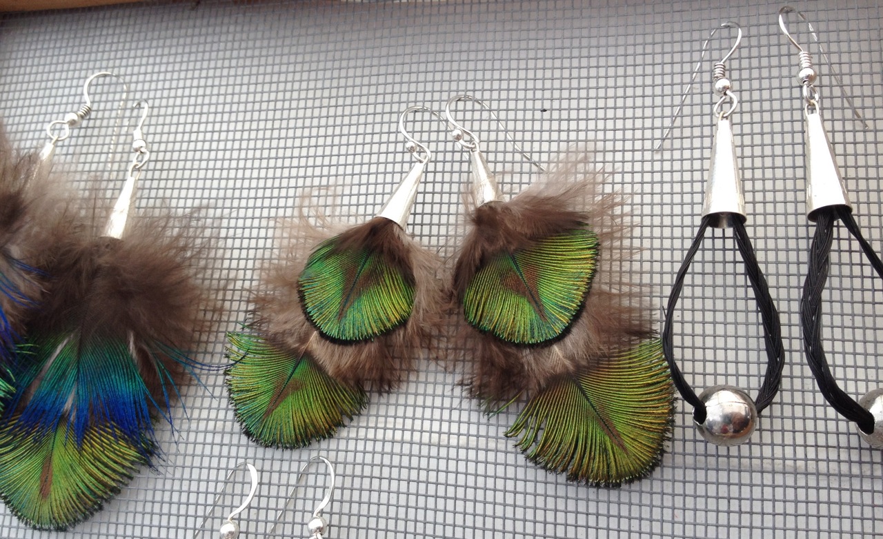 feather and horsehair earrings